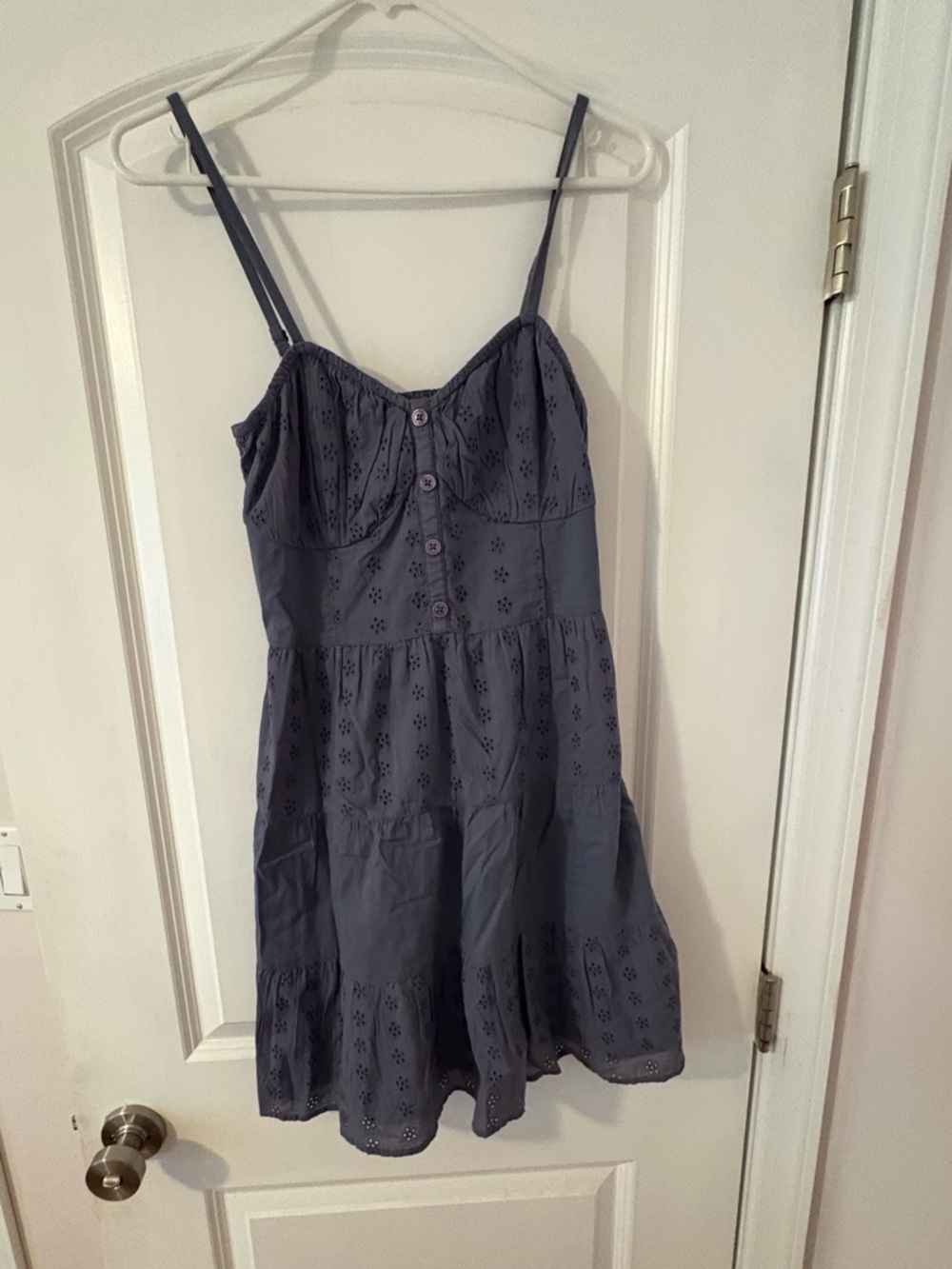 Hollister Slate Blue Eyelet Mini Sundress